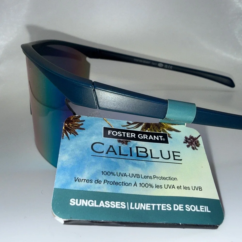 CALIBLUE Blue Mirrored Sunglasses Wrap Sport  Shield FOSTER GRANT SR1023 New Tag